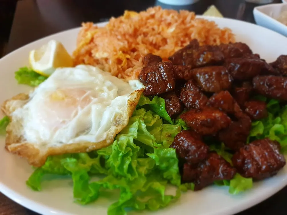 Cubed Beef Loc-Lac with Tomato Rice